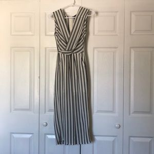 Aqua Black and Cream Striped Jumpsuit